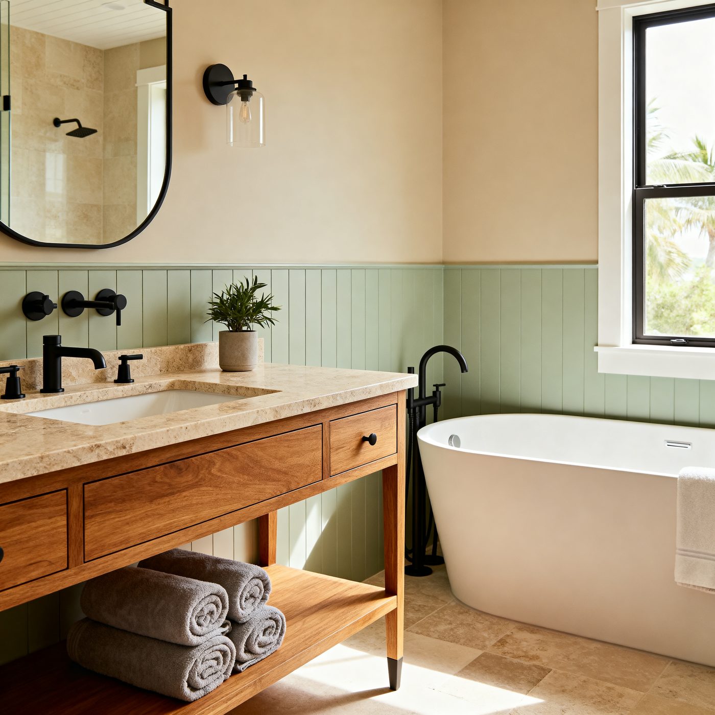 Spa-like bathroom with a freestanding tub